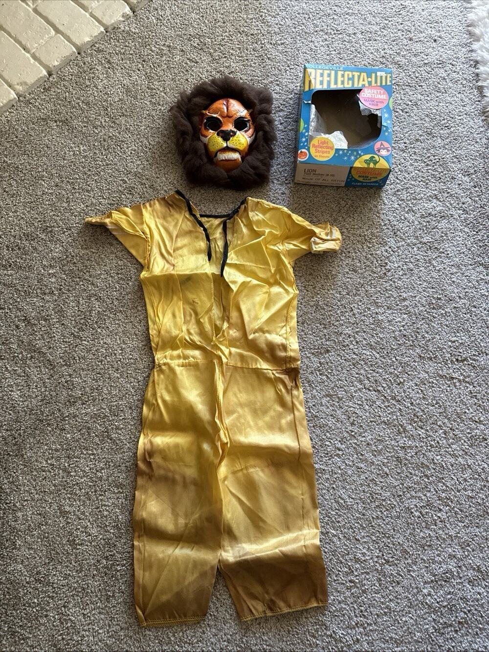 VINTAGE HALLOWEEN CHILD'S COSTUME lion cat mask medium 8-10 Collegeville +box!